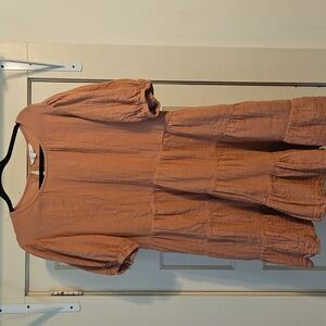 Rust Tiered Puff Sleeve Dress